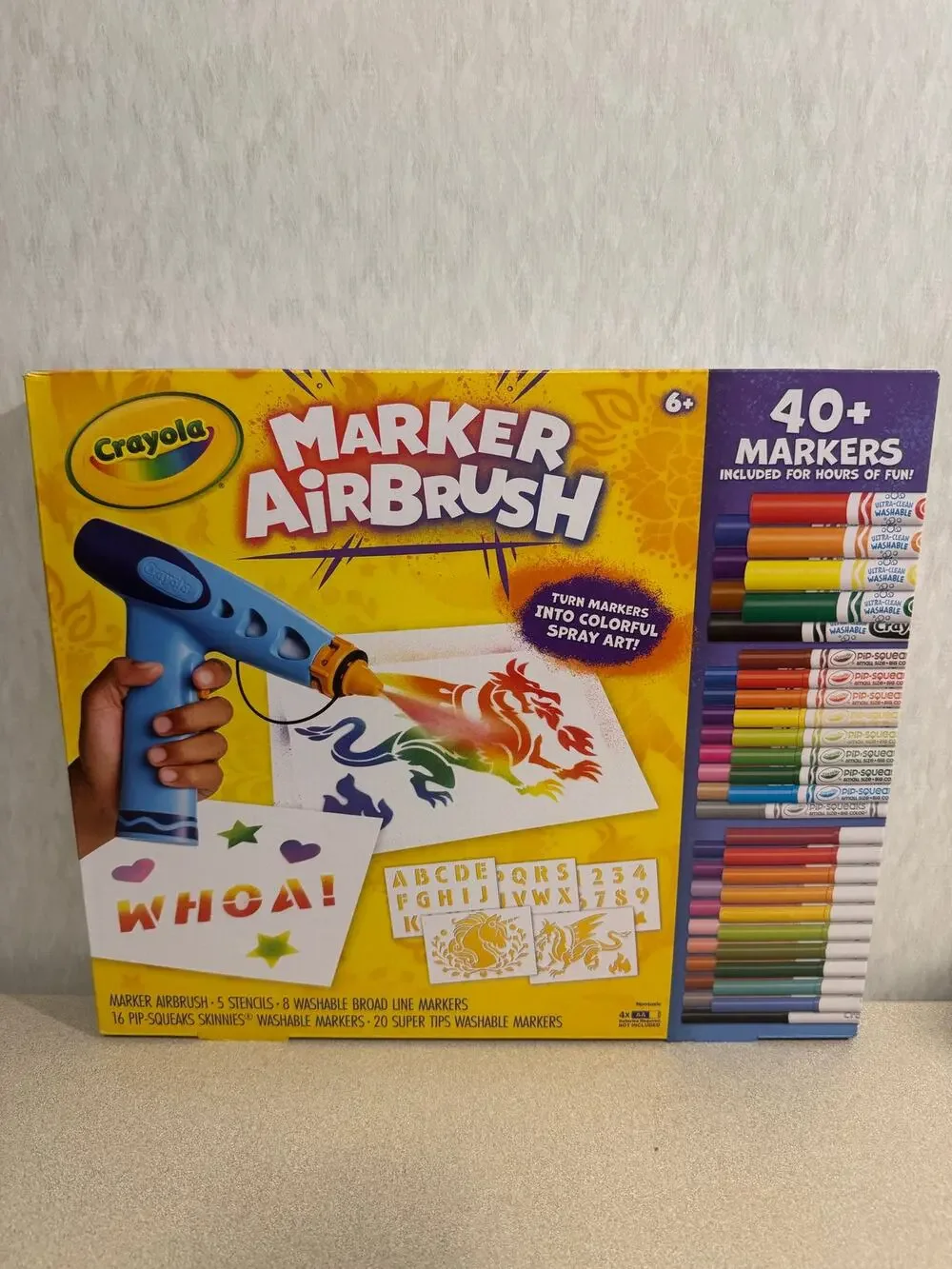 Crayola Marker Airbrush Art Sprayer Kit 40+ Markers Stencils Complete Set